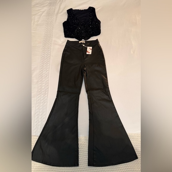 C&V Chelsea & Violet, Coated Flare Leg Black pants - Picture 10 of 13